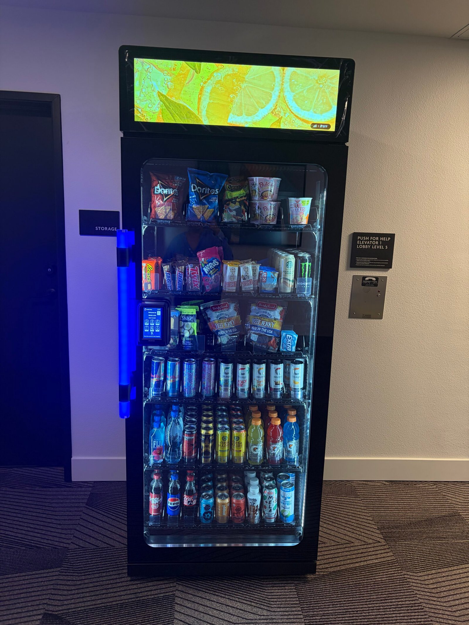 S&M Refreshments smart cooler stocked with snacks and beverages